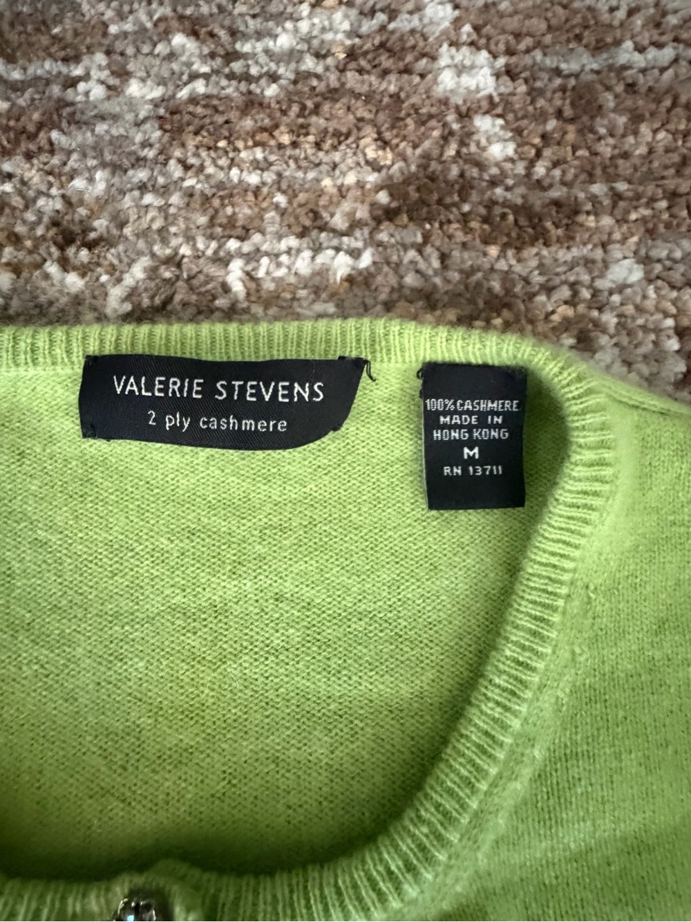 Valerie Stevens Lime Green Crewneck Cardigan with Decorative Buttons - Picture 3 of 6